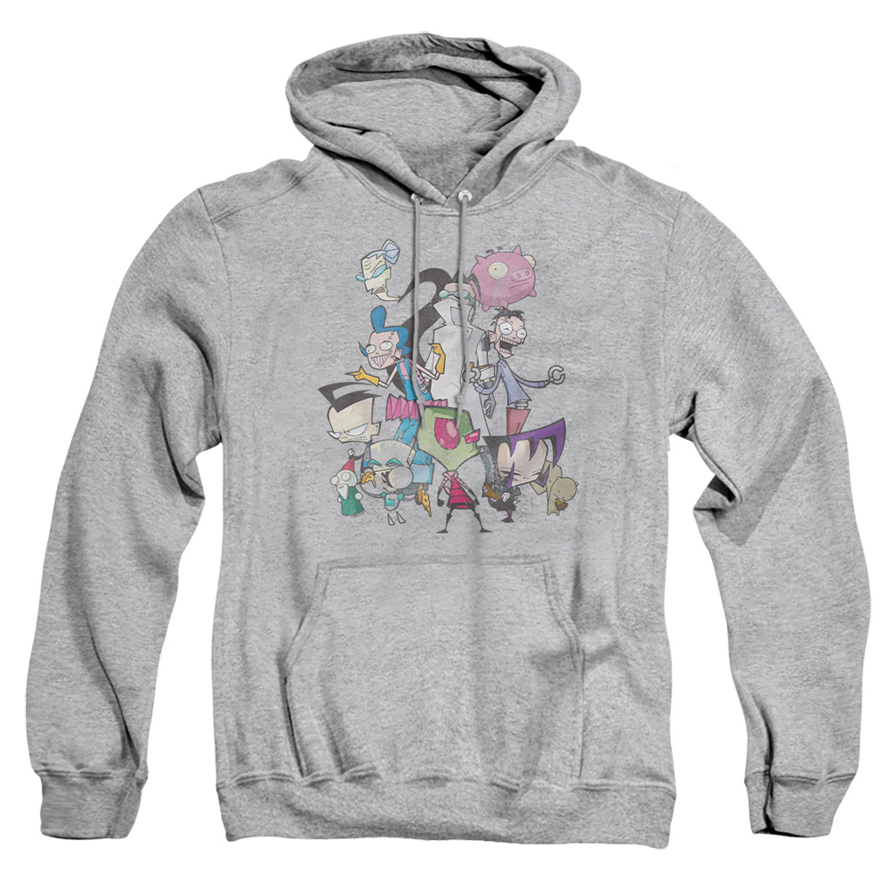 NICK723-AFTH-4 Invader Zim Group Shot Adult Pullover Hoodie, Athletic Heather - Extra Large