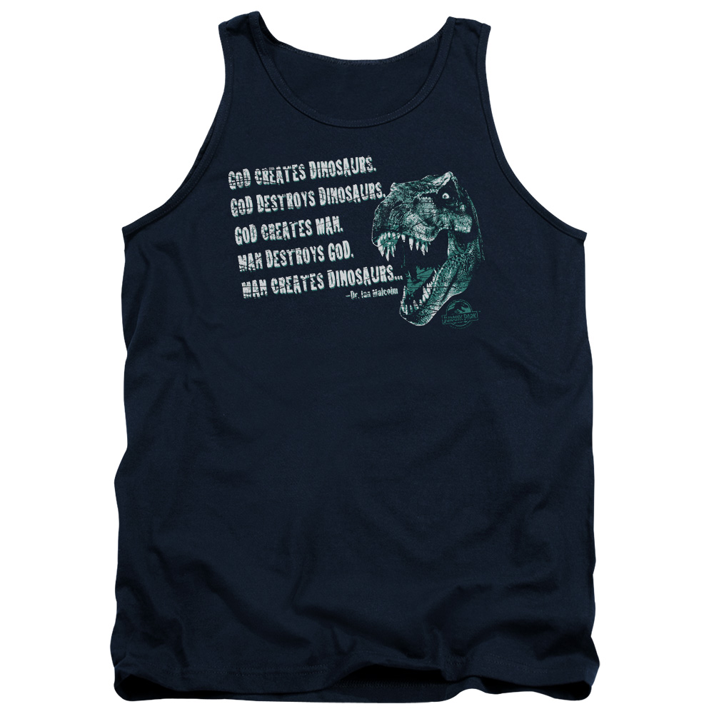 UNI138-TK-2 Jurassic Park God Creates Dinosaurs Adult Tank Top, Navy - Medium