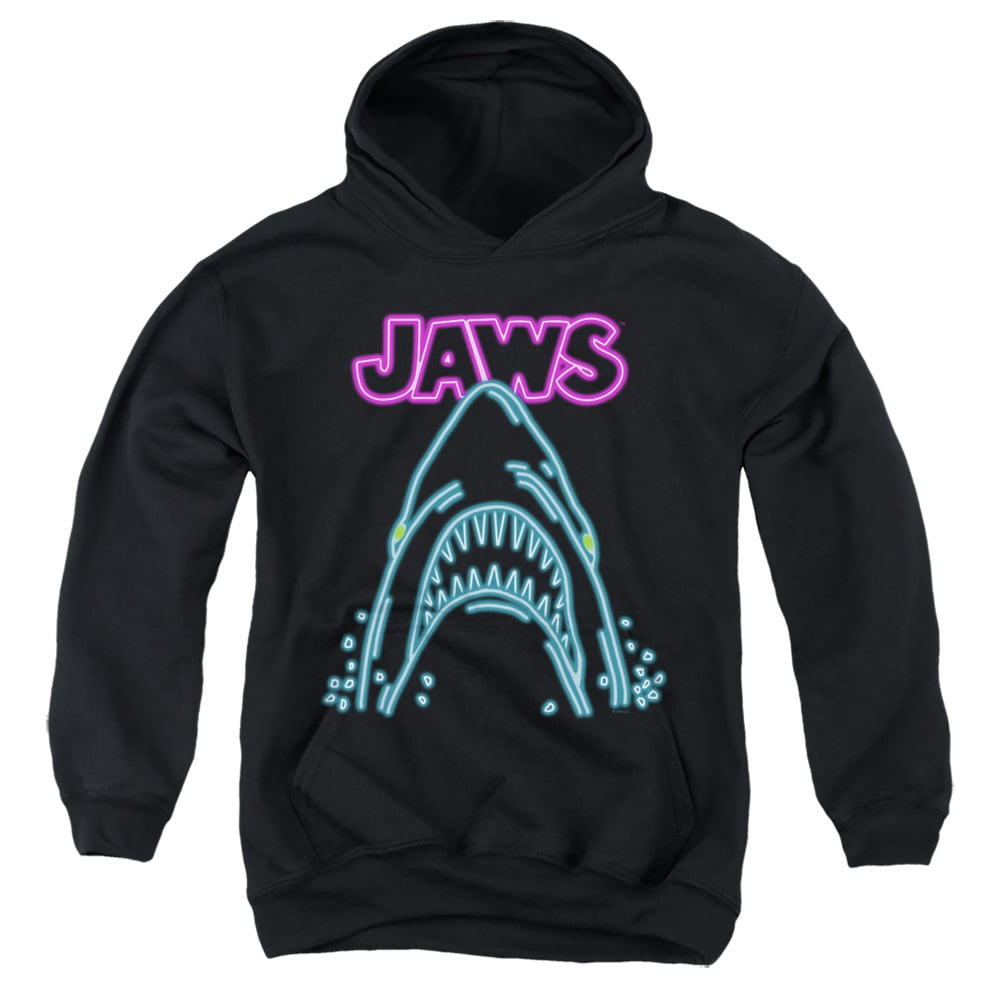 UNI1713-YFTH-3 Jaws Neon Jaws Youth Hooded Sweatshirt, Black - Large