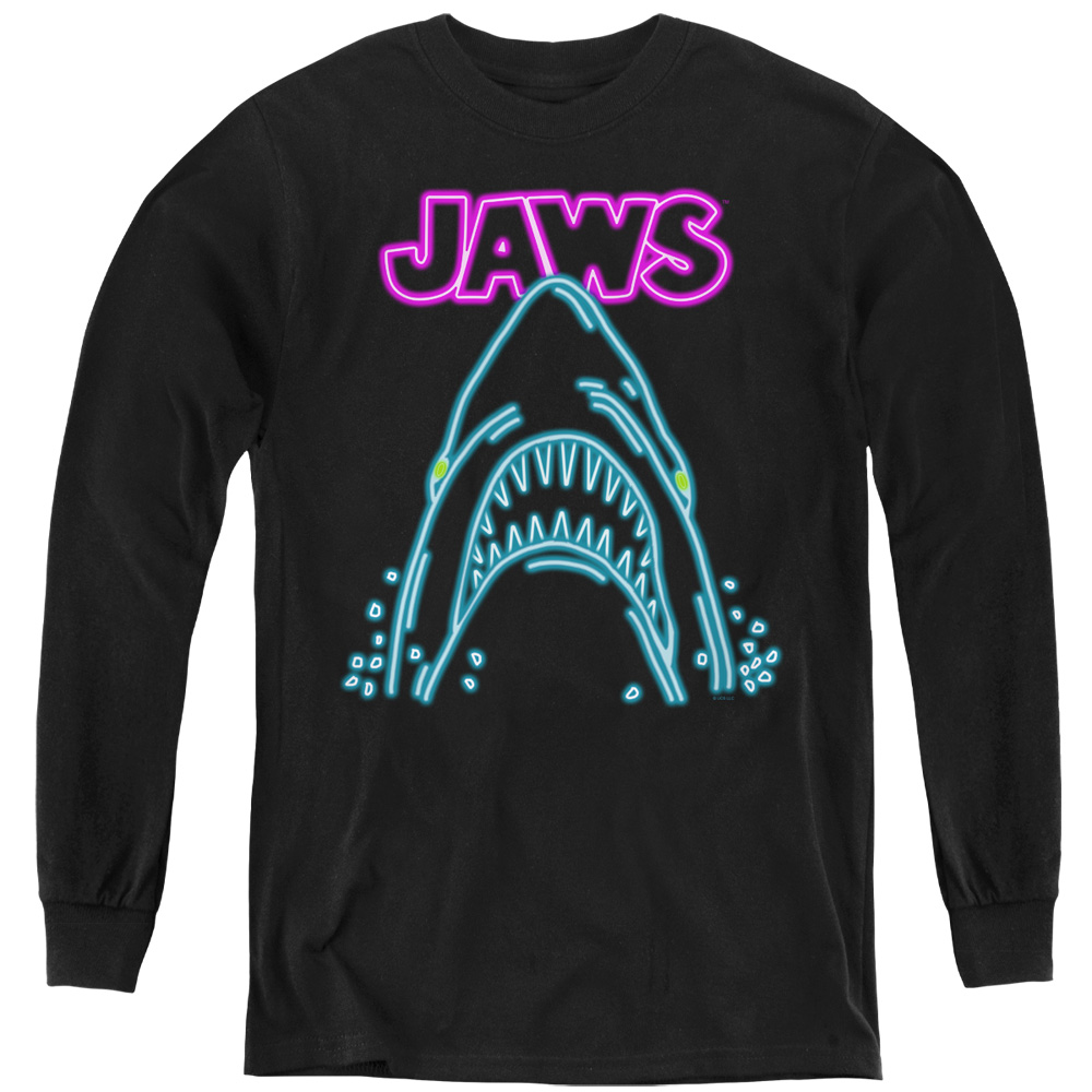 UNI1713-YL-2 Jaws Neon Jaws Long Sleeve Youth T-Shirt, Black - Medium