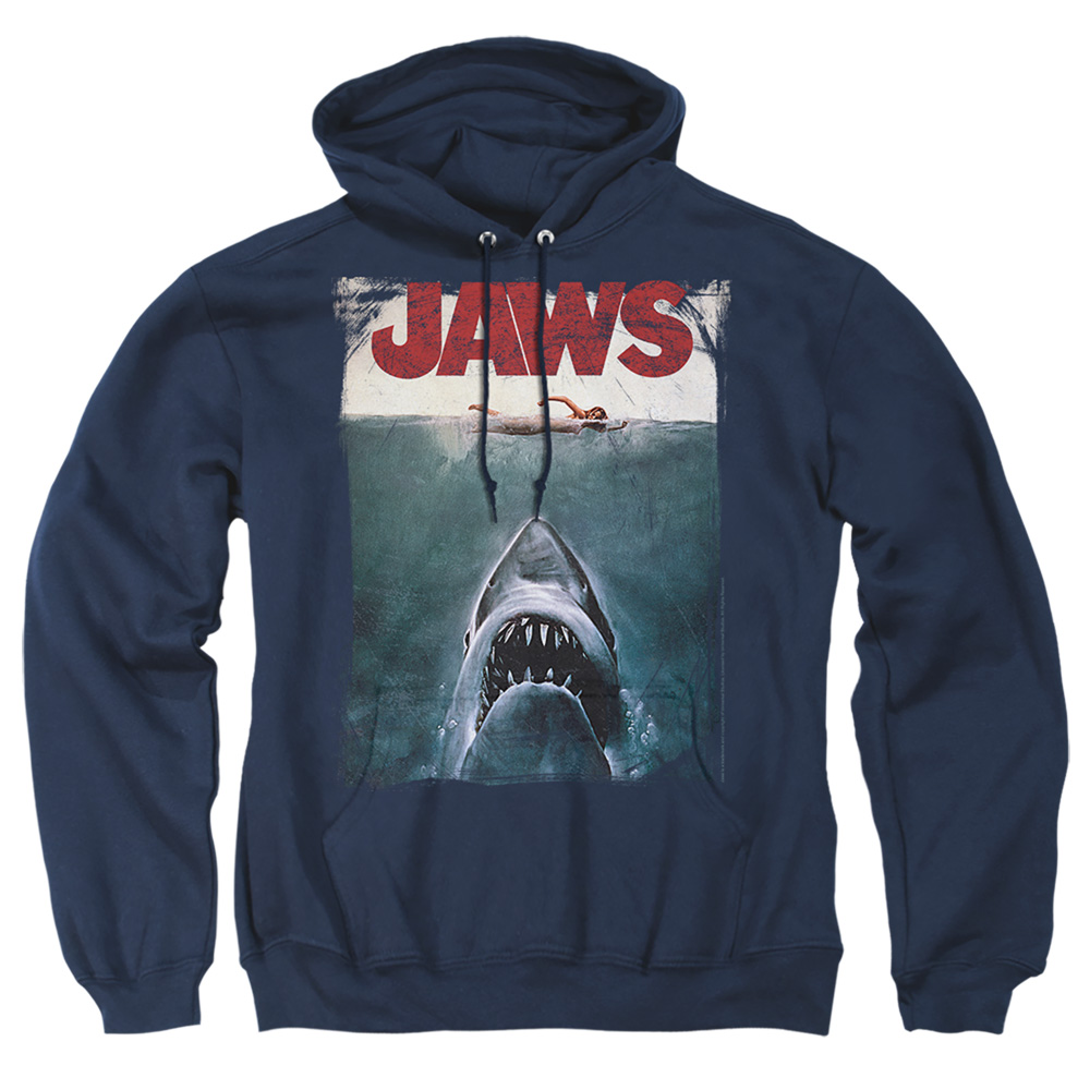 UNI317E-AFTH-6 Jaws Title Adult Pullover Hoodie, Navy - 3X