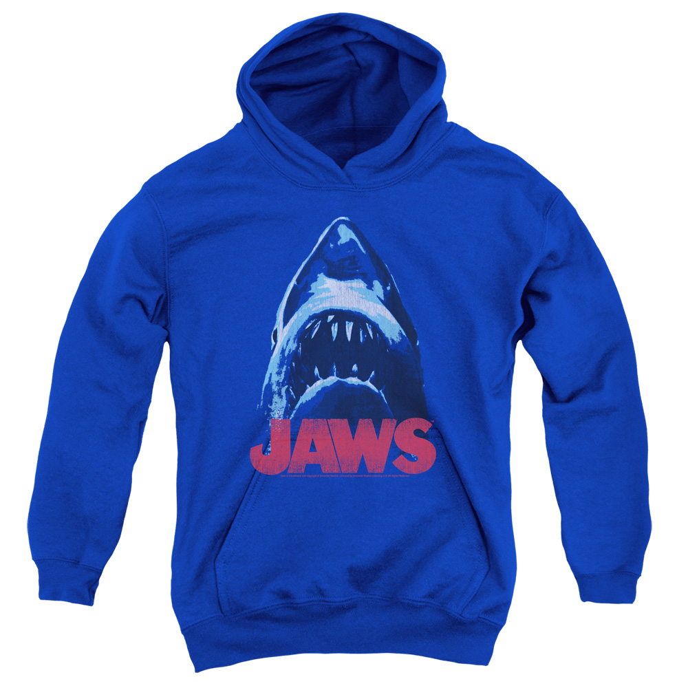 UNI724-YFTH-1 Jaws From Below Youth Hooded Sweatshirt, Royal - Small