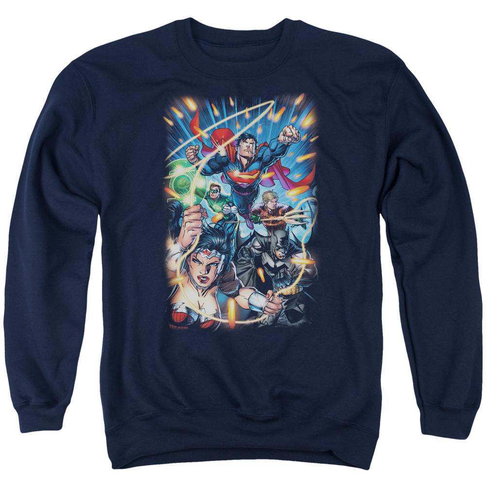 JLA514-AS-2 JLA Under Attack Adult Crewneck Sweatshirt, Navy - Medium