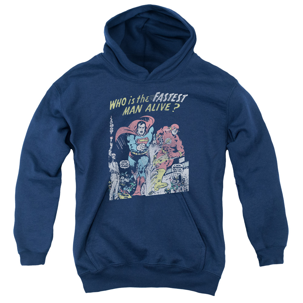 JLA567-YFTH-2 JLA Fastest Man Youth Hooded Sweatshirt, Navy - Medium
