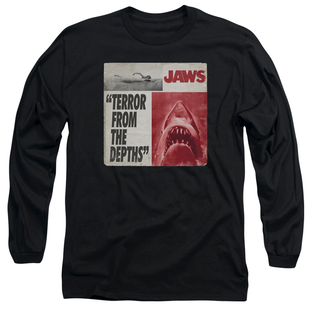 UNI903-AL-2 Jaws Terror Adult Long Sleeve T-Shirt, Black - Medium