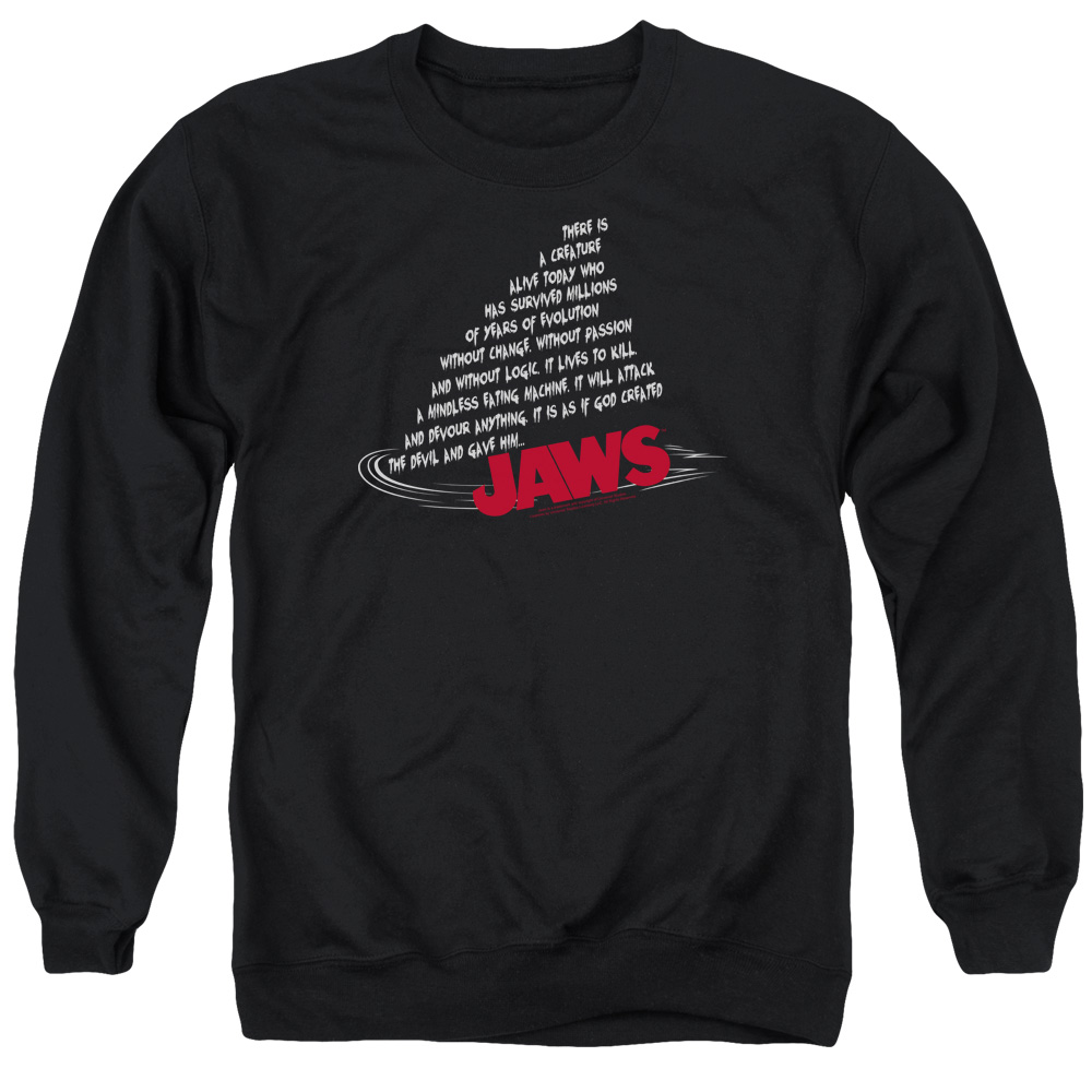 UNI387-AS-2 Jaws Dorsal Text Adult Crewneck Sweatshirt, Black - Medium