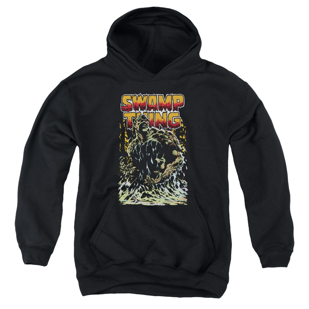JLA694-YFTH-2 JLA Swamp Thing Youth Hooded Sweatshirt, Black - Medium