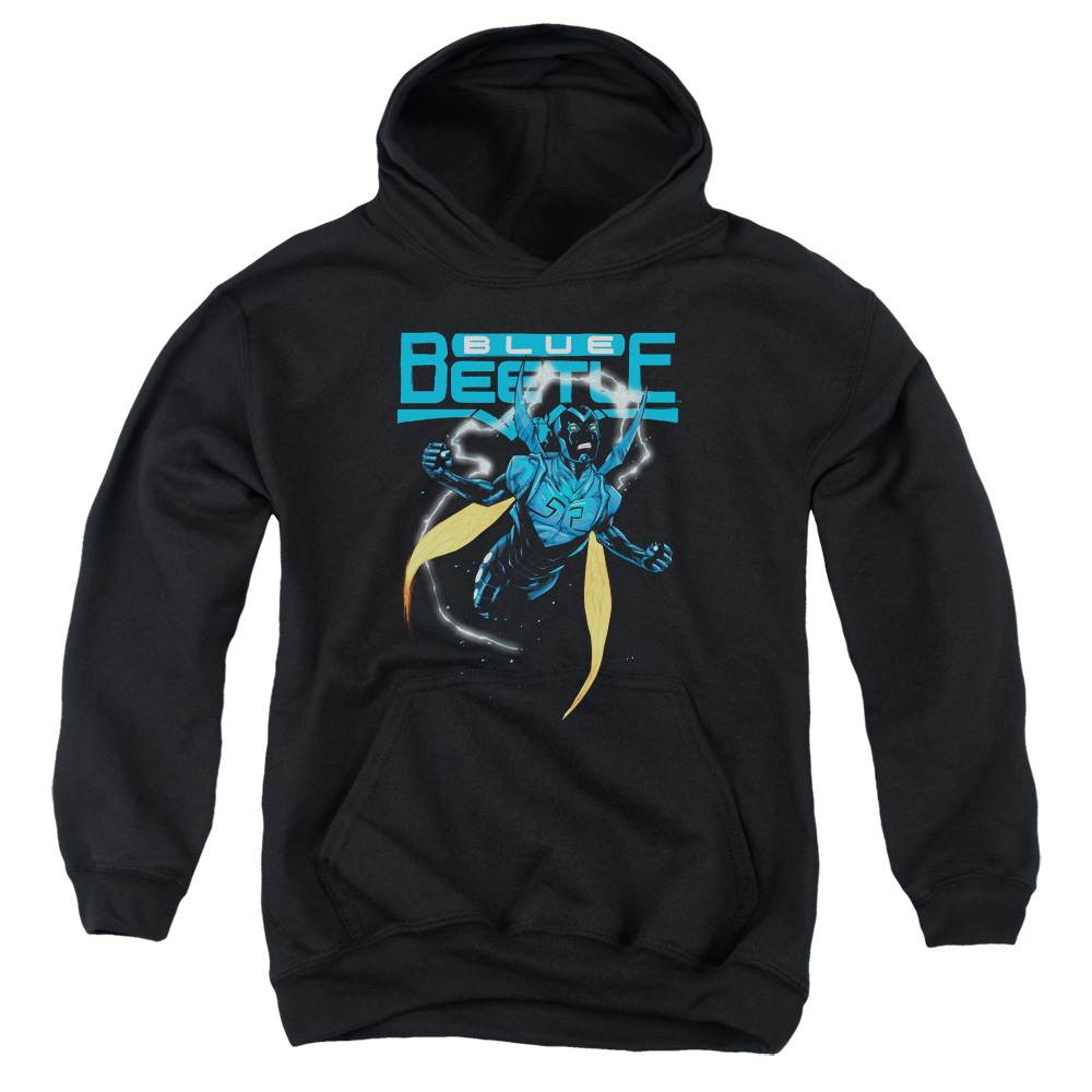 JLA698-YFTH-2 JLA Blue Beetle Youth Hooded Sweatshirt, Black - Medium