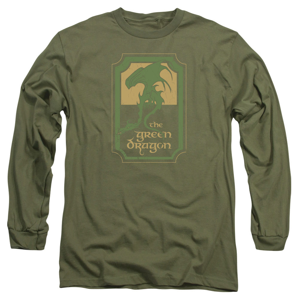 LOR1059-AL-3 Lord of The Rings Green Dragon Tavern Adult Long Sleeve T-Shirt, Military Green - Large