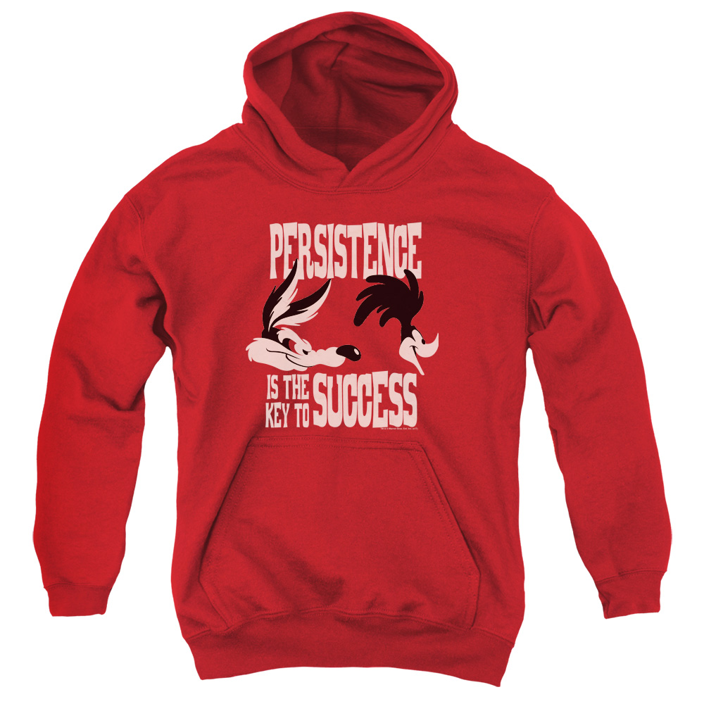 LT183-YFTH-2 Looney Tunes Persistence Youth Hooded Sweatshirt, Red - Medium