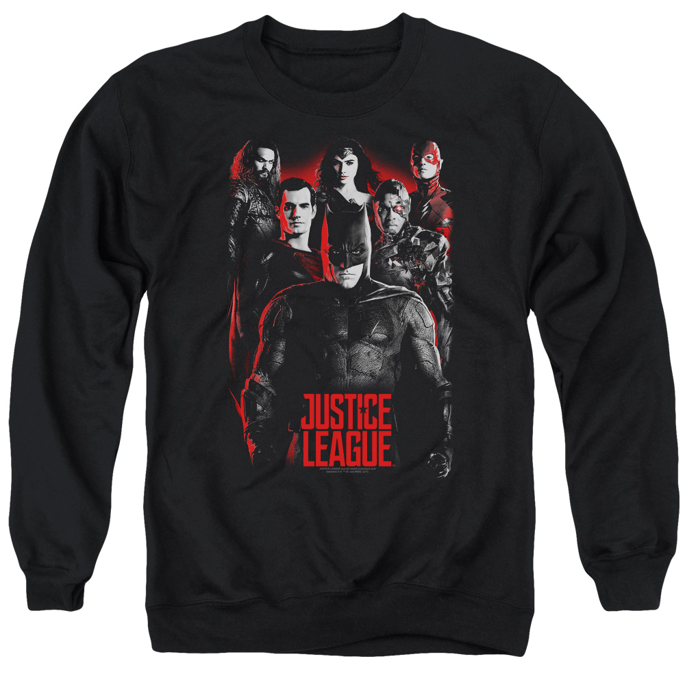 JLM108-AS-3 Justice League Movie The League Adult Crewneck Sweatshirt, Black - Large