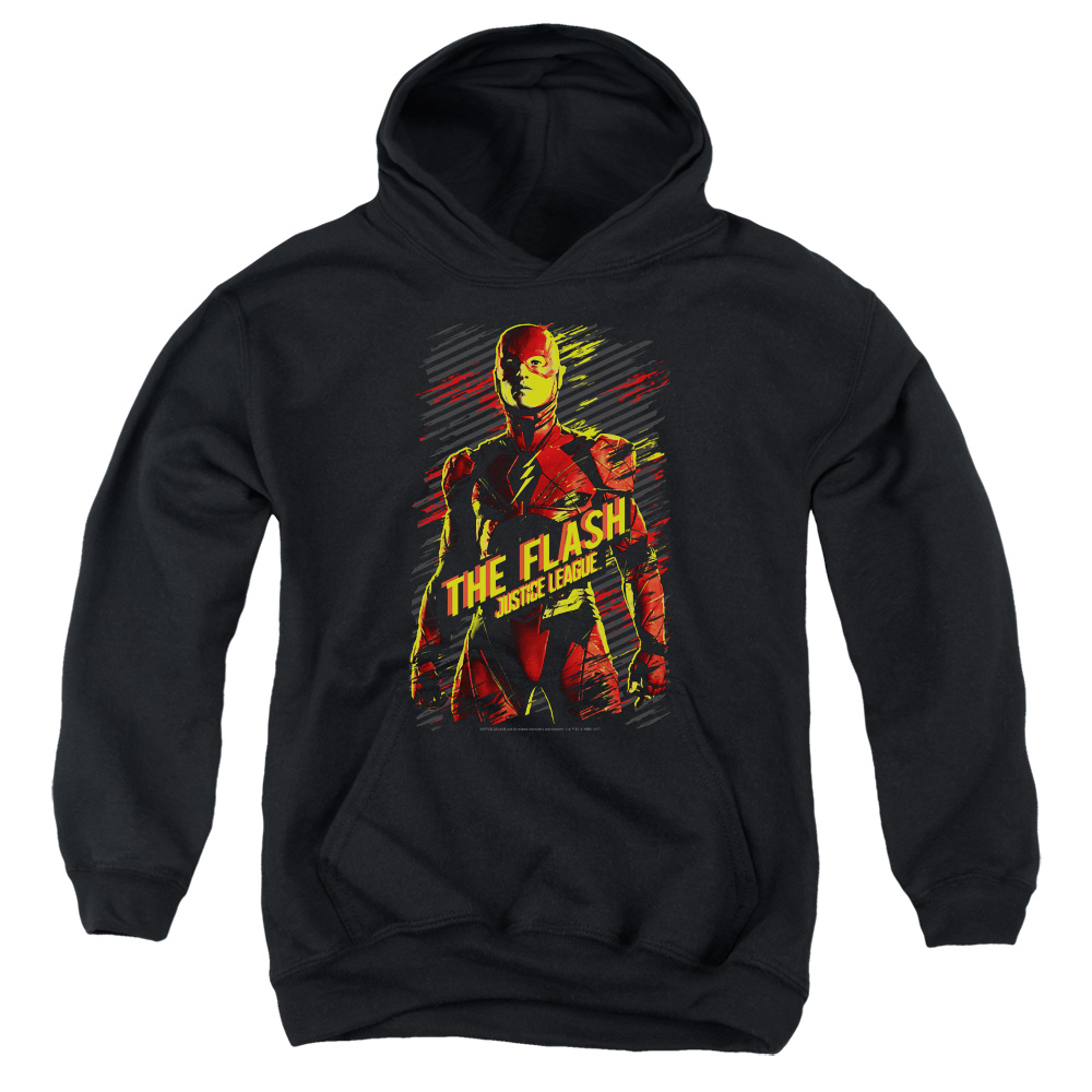 JLM105-YFTH-4 Justice League Movie The Flash Youth Hooded Sweatshirt, Black - Extra Large