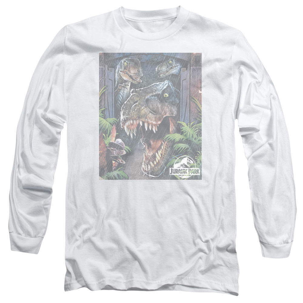 UNI897-AL-2 Jurassic Park Giant Door Adult Long Sleeve T-Shirt, White - Medium