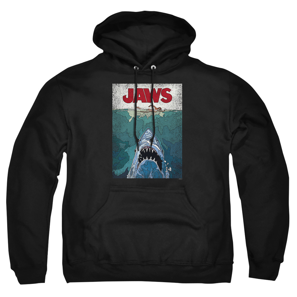 UNI1000-AFTH-2 Jaws Lined Poster Adult Pullover Hoodie, Black - Medium