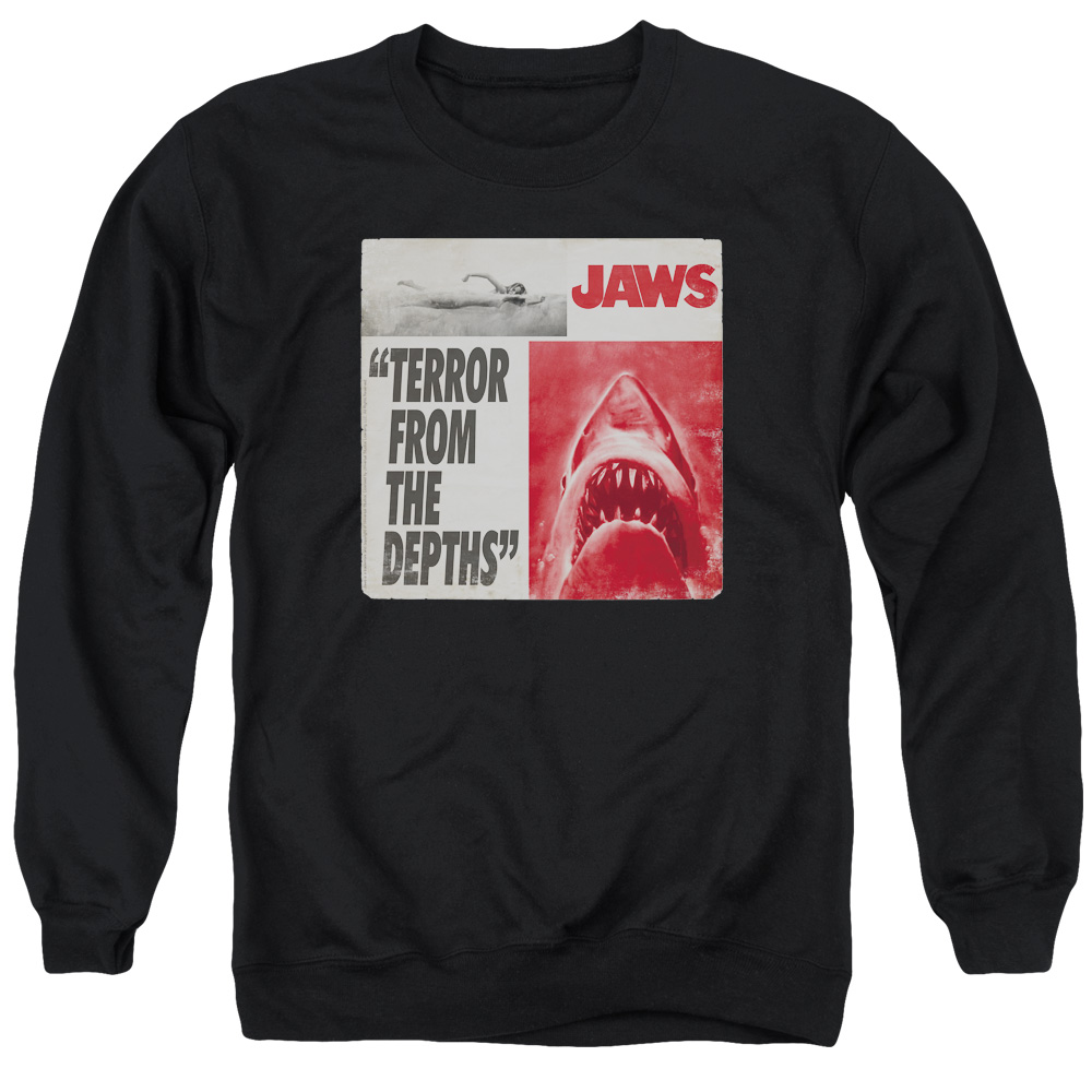 UNI903-AS-2 Jaws Terror Adult Crewneck Sweatshirt, Black - Medium