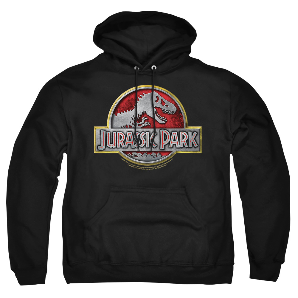 UNI134-AFTH-2 Jurassic Park Logo Adult Pullover Hoodie, Black - Medium