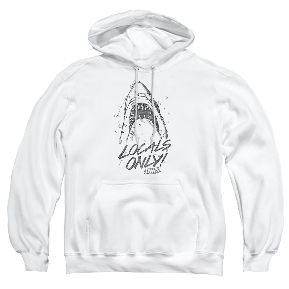 UNI918-AFTH-2 Jaws Locals Only Adult Pullover Hoodie, White - Medium