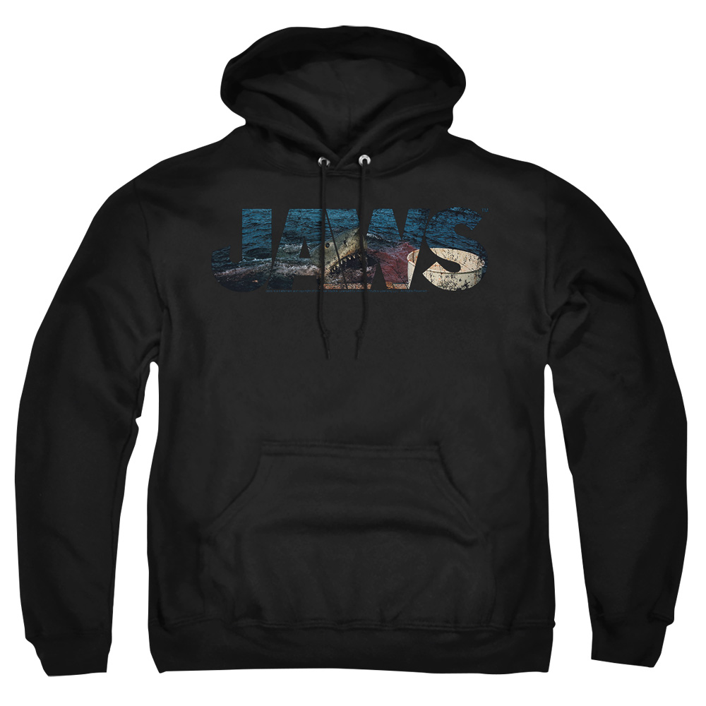 UNI997-AFTH-2 Jaws Logo Cutout Adult Pullover Hoodie, Black - Medium