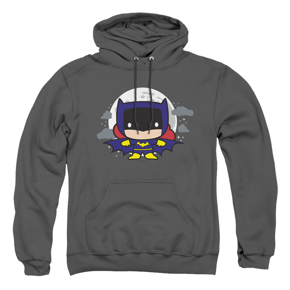 JLA823-AFTH-2 JLA Batgirl Chibi Adult Pullover Hoodie, Charcoal - Medium