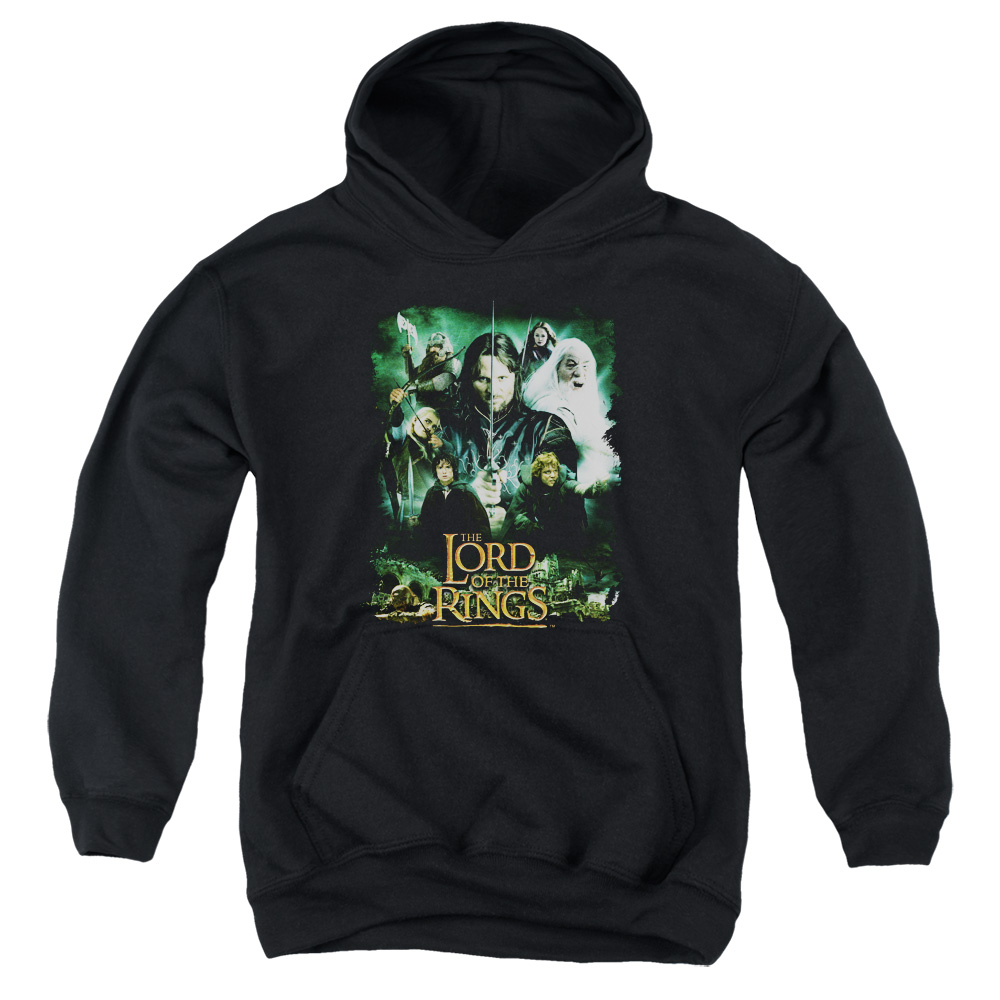 LOR1043-YFTH-4 Lord of The Rings Hero Group Youth Hooded Sweatshirt, Black - Extra Large