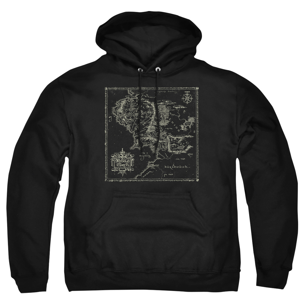 LOR1062-AFTH-8 Lord of The Rings Map of Me Adult Pullover Hoodie, Black - 5X