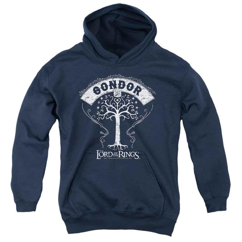 LOR1143-YFTH-4 Lord of The Rings Tree of Gondor Youth Hooded Sweatshirt, Navy - Extra Large