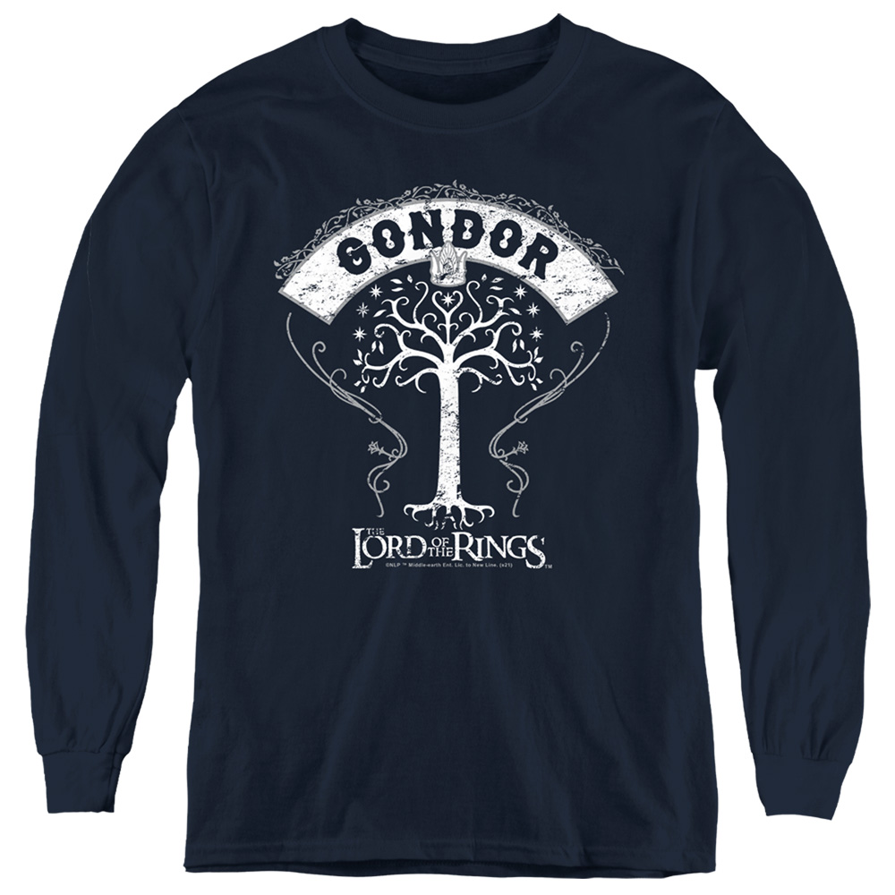 LOR1143-YL-4 Lord of The Rings Tree of Gondor Long Sleeve Youth T-Shirt, Navy - Extra Large