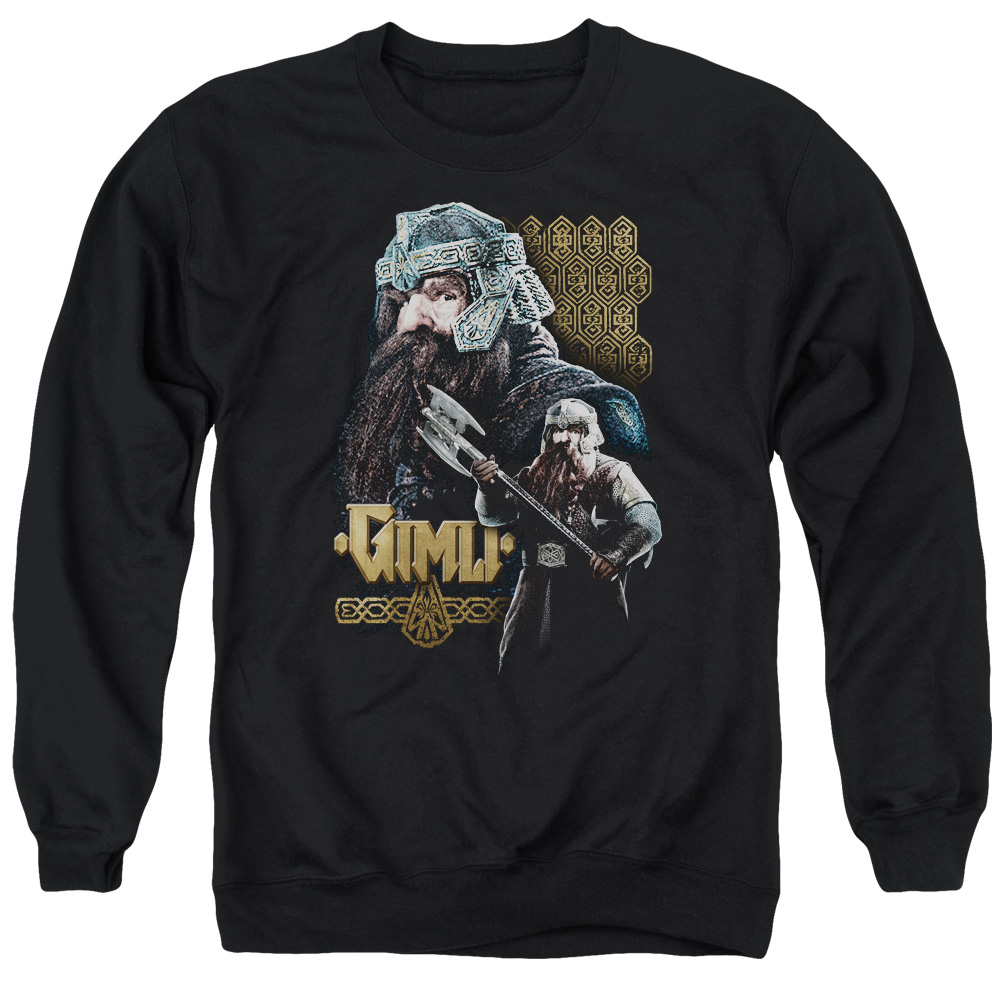 LOR1009-AS-4 Lord of The Rings Gimli Adult Crewneck Sweatshirt, Black - Extra Large