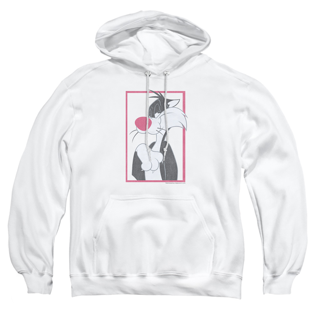 LT301-AFTH-1 Looney Tunes Sylvester Adult Pullover Hoodie, White - Small
