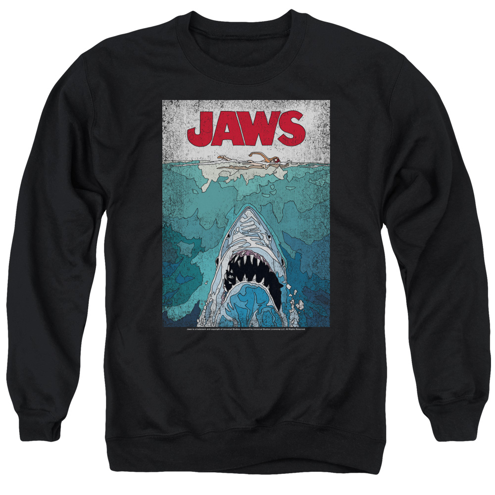 UNI1000-AS-2 Jaws Lined Poster Adult Crewneck Sweatshirt, Black - Medium