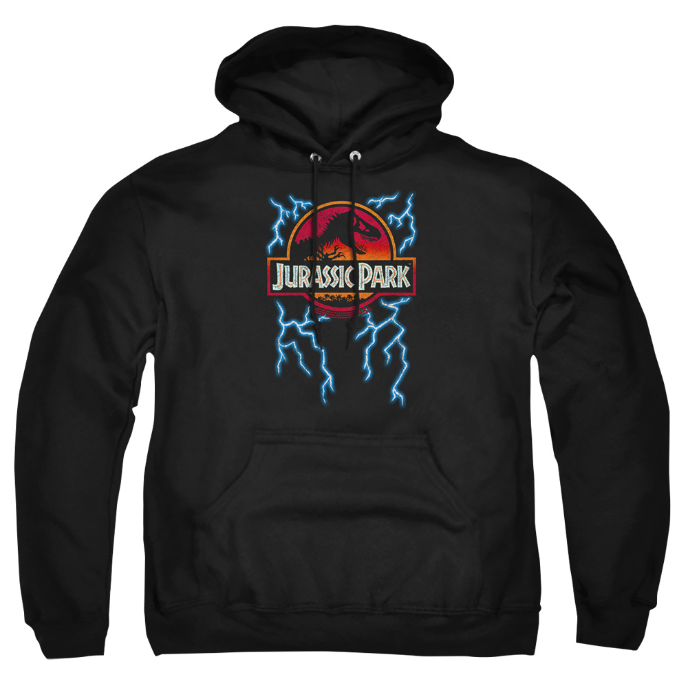 UNI1061-AFTH-2 Jurassic Park Lightning Logo Adult Pullover Hoodie, Black - Medium