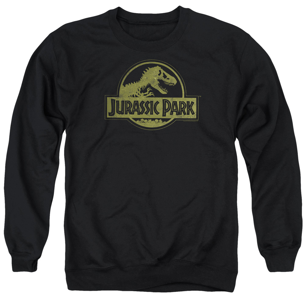 UNI106-AS-2 Jurassic Park Distressed Logo Adult Crewneck Sweatshirt, Black - Medium