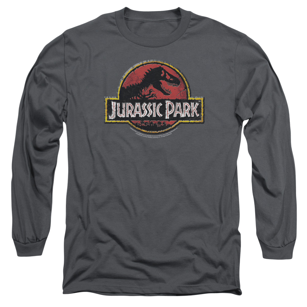 UNI252-AL-4 Jurassic Park Stone Logo Adult Long Sleeve T-Shirt, Charcoal - Extra Large