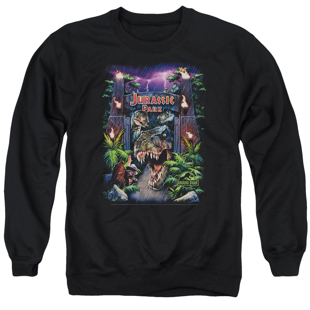 UNI282-AS-2 Jurassic Park Welcome to The Park Adult Crewneck Sweatshirt, Black - Medium