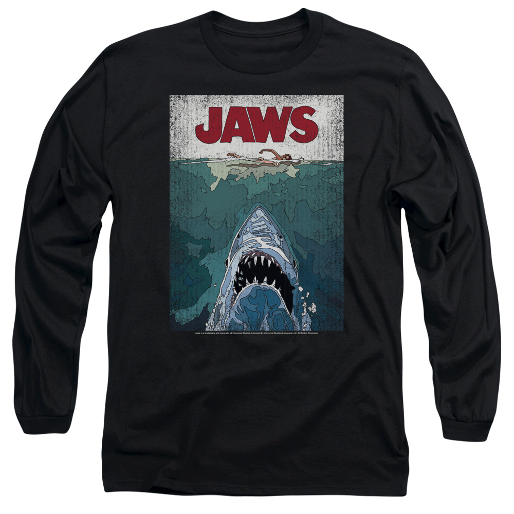 UNI1000-AL-2 Jaws Lined Poster Adult Long Sleeve T-Shirt, Black - Medium