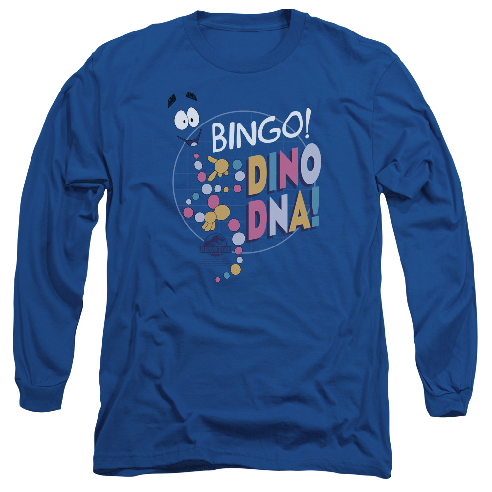 UNI1029-AL-5 Jurassic Park Bingo Dino DNA Adult Long Sleeve T-Shirt, Royal - 2X