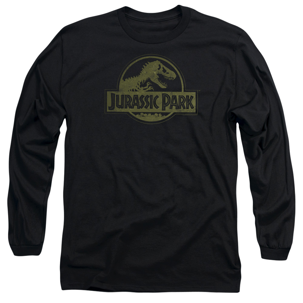 UNI106-AL-1 Jurassic Park Distressed Logo Adult Long Sleeve T-Shirt, Black - Small