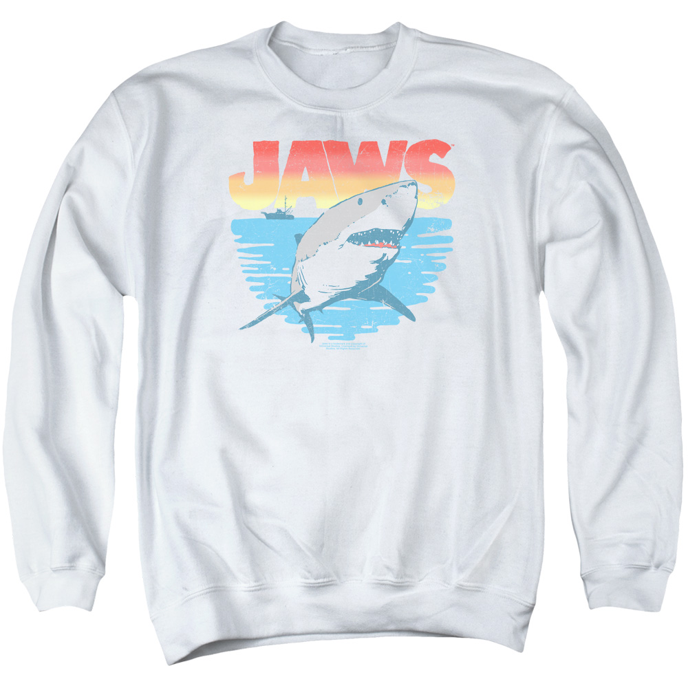 UNI1090-AS-1 Jaws Cool Waves Adult Crewneck Sweatshirt, White - Small