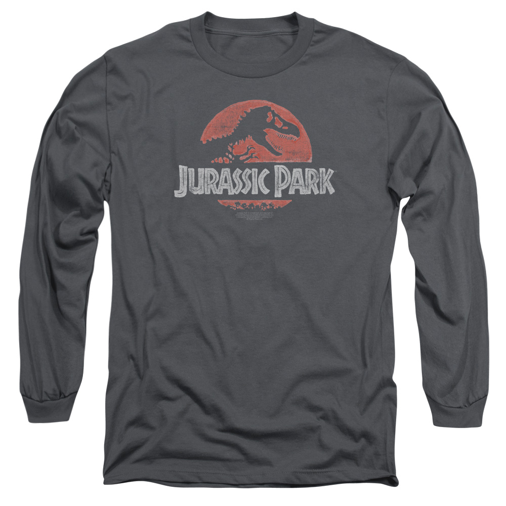 UNI492-AL-6 Jurassic Park Faded Logo Adult Long Sleeve T-Shirt, Charcoal - 3X