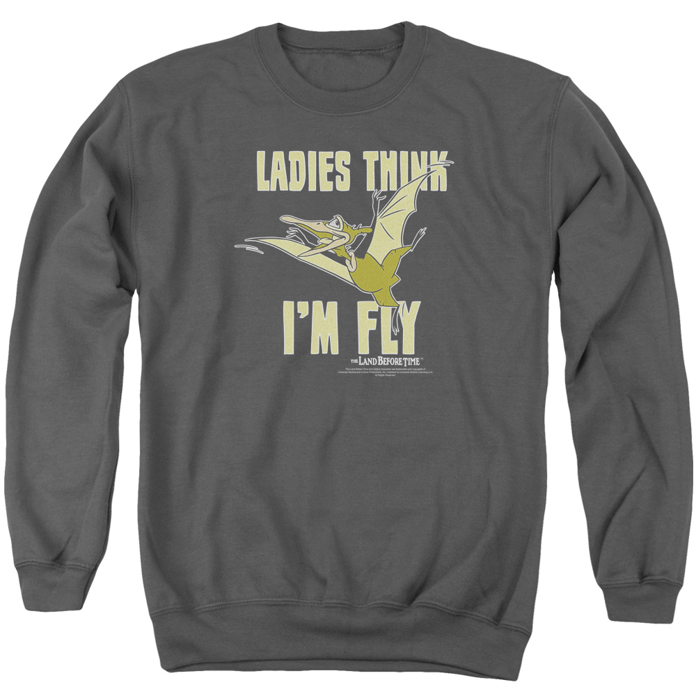 UNI735-AS-2 Land Before Time Im Fly Adult Crewneck Sweatshirt, Charcoal - Medium