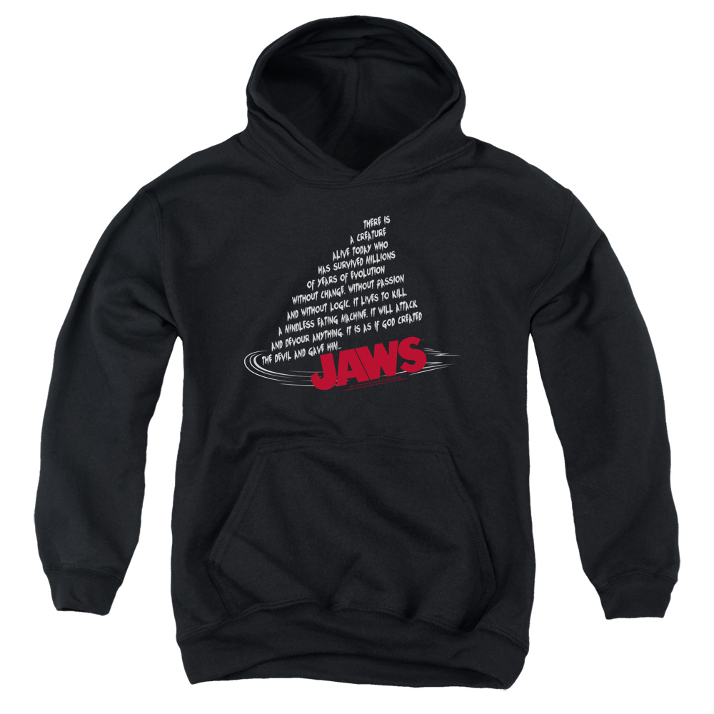 UNI387-YFTH-2 Jaws Dorsal Text Youth Hooded Sweatshirt, Black - Medium