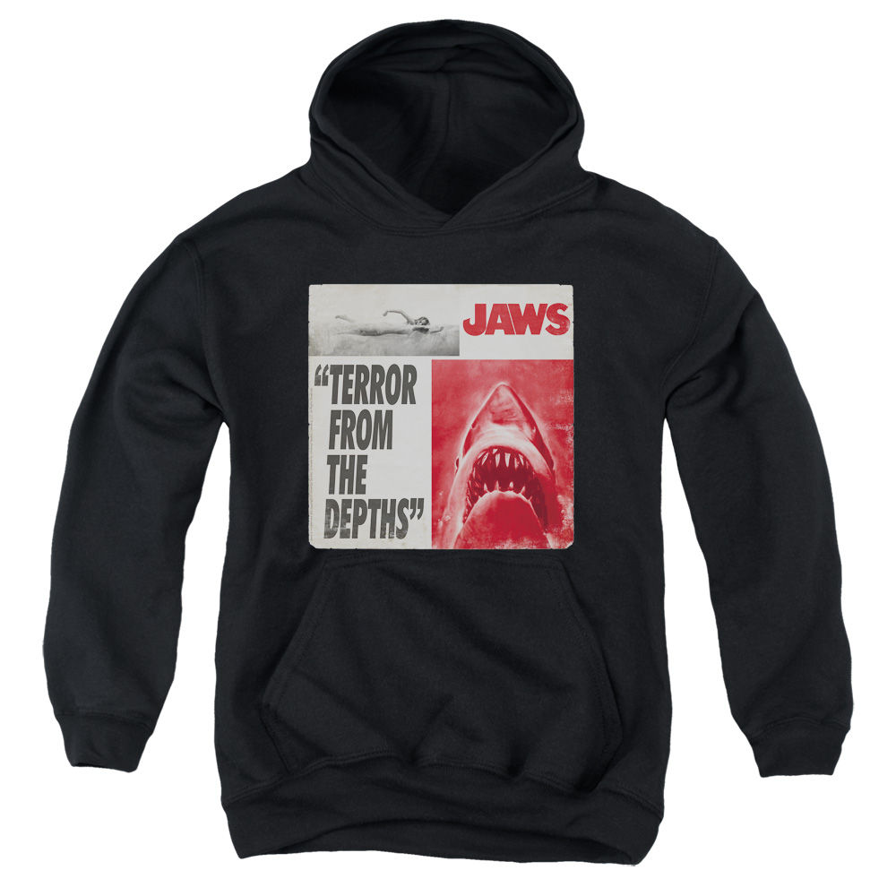 UNI903-YFTH-1 Jaws Terror Youth Hooded Sweatshirt, Black - Small