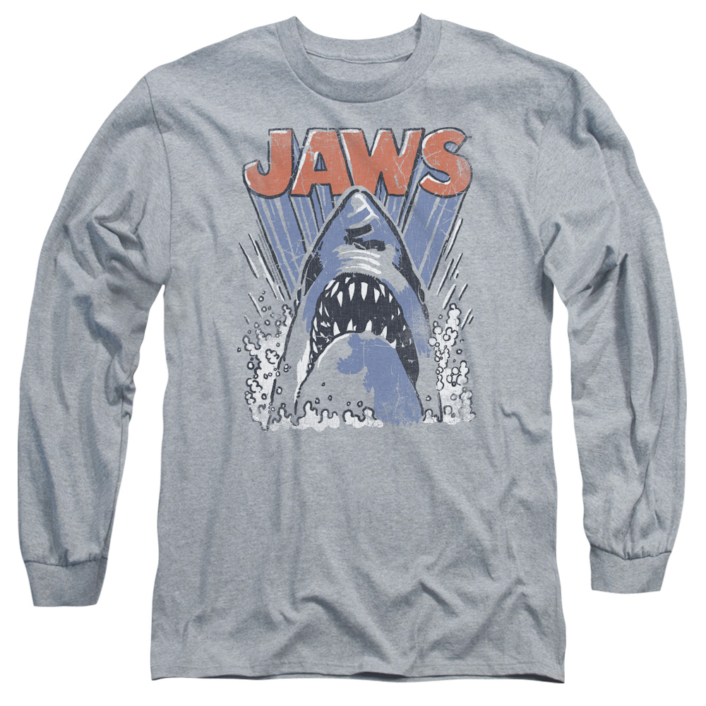 UNI720-AL-2 Jaws Comic Splash Adult Long Sleeve T-Shirt, Athletic Heather - Medium