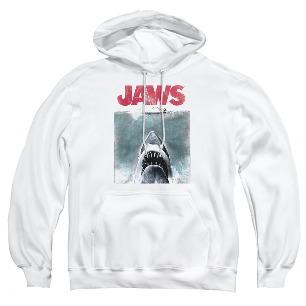 UNI726-AFTH-4 Jaws Vintage Poster Adult Pullover Hoodie, White - Extra Large