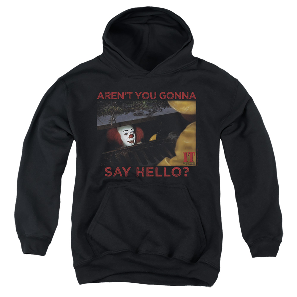 WBM875-YFTH-3 It 1990 Hello Youth Hooded Sweatshirt, Black - Large