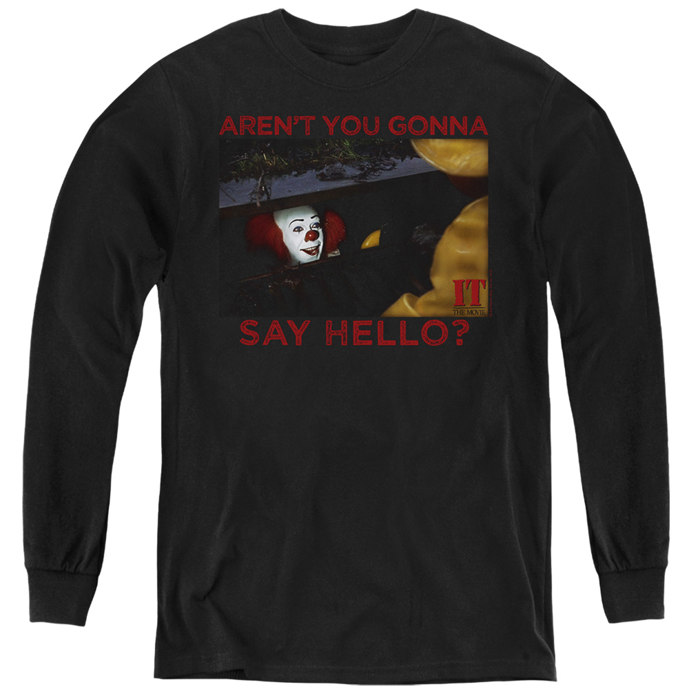 WBM875-YL-2 It 1990 Hello Long Sleeve Youth T-Shirt, Black - Medium