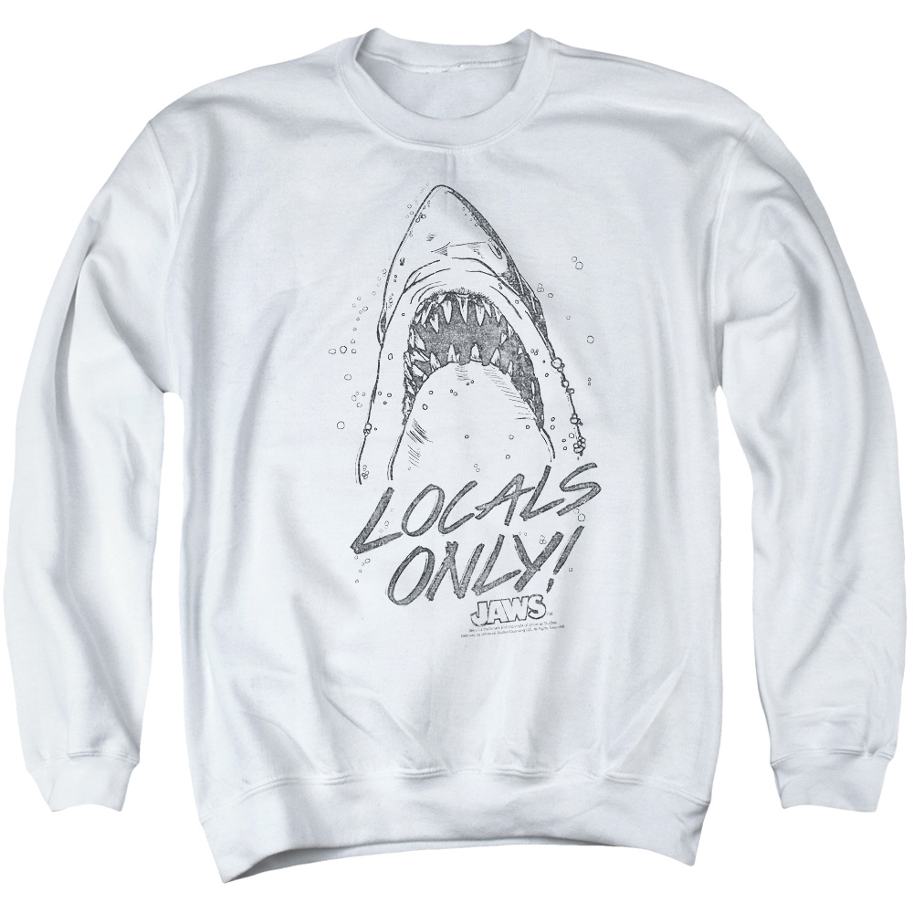 UNI918-AS-2 Jaws Locals Only Adult Crewneck Sweatshirt, White - Medium