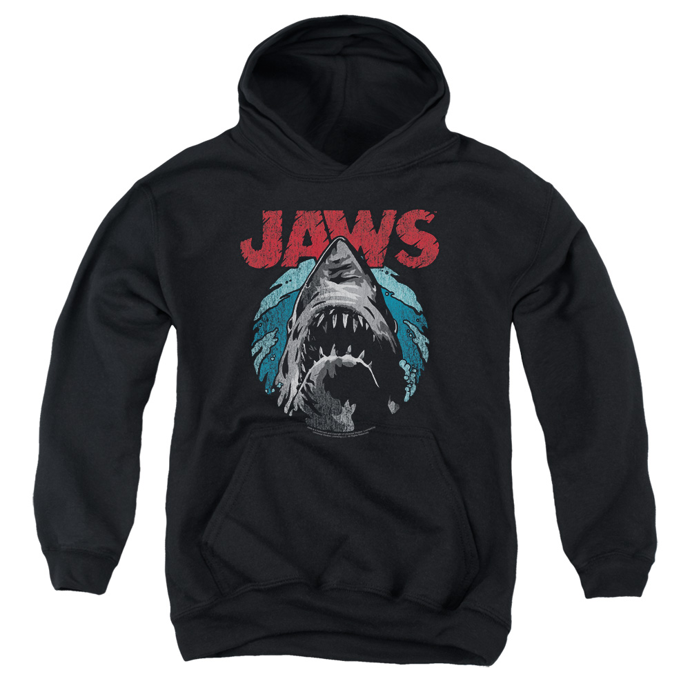 UNI994-YFTH-2 Jaws Water Circle Youth Hooded Sweatshirt, Black - Medium