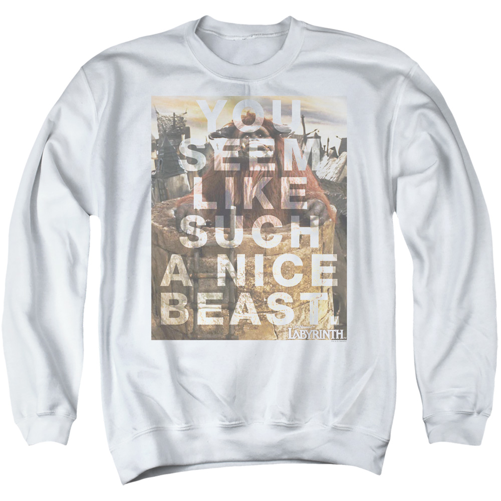 LAB162-AS-4 Labyrinth Nice Beast Adult Crewneck Sweatshirt, White - Extra Large