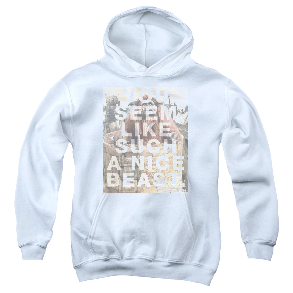 LAB162-YFTH-4 Labyrinth Nice Beast Youth Hooded Sweatshirt, White - Extra Large